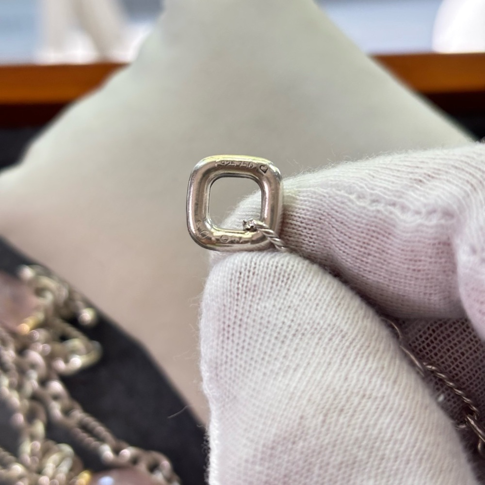 David Yurman 925 & 18k Gold Bijoux Station Necklace with Rose Quartz 34" - Picture 8 of 9